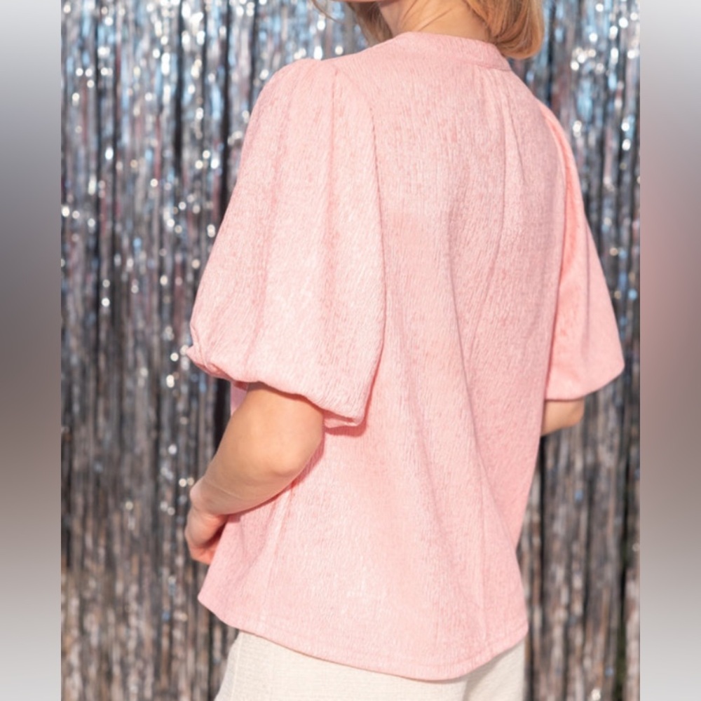 Voy elegant contrast Pink Bow Tie coquette office fabulous bubble sleeve S READ - Picture 3 of 11